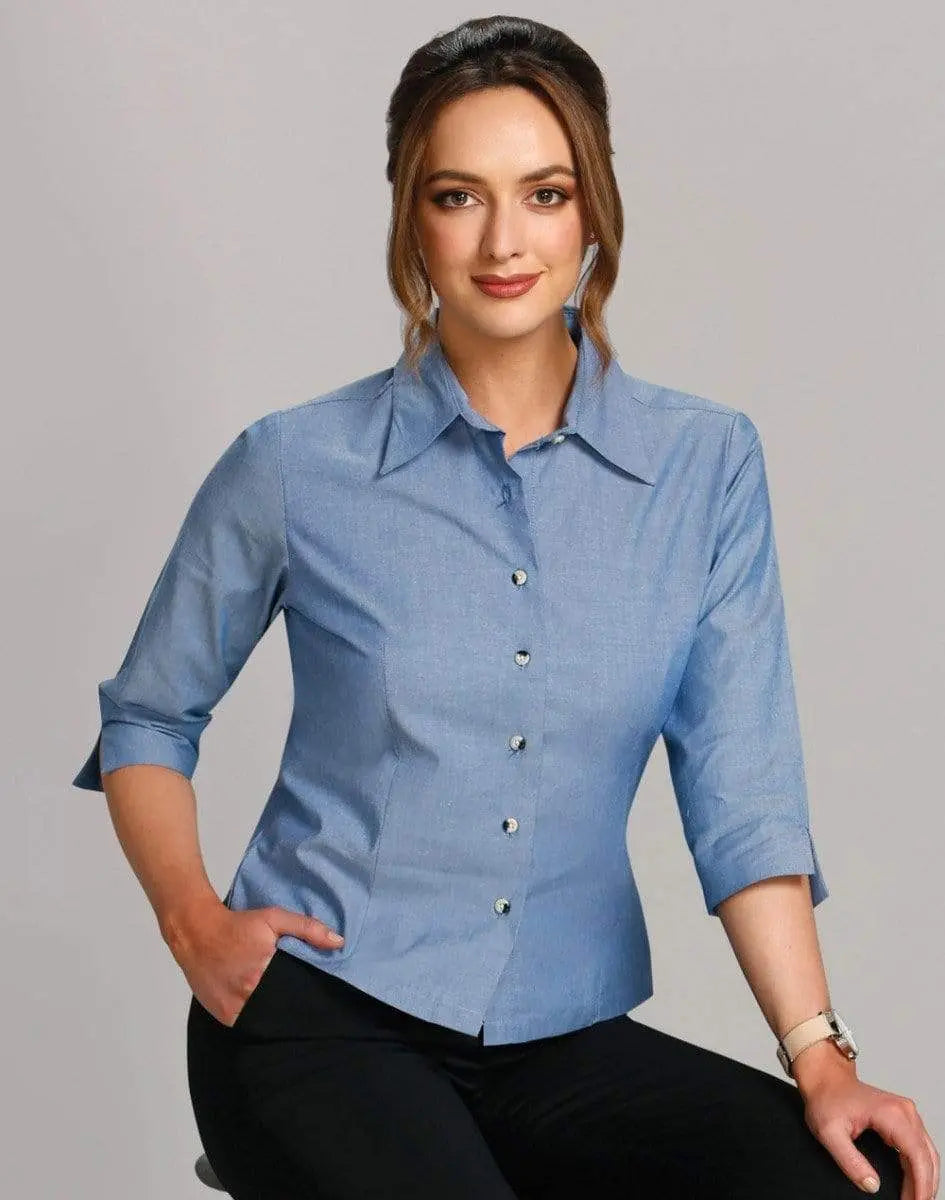 BENCHMARK Ladies' Chambray 3/4 Sleeve BS04 Corporate Wear Benchmark